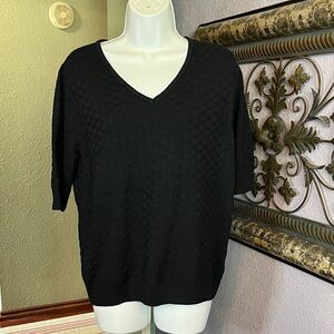 Ella Moss Black Knit Top- Short Sleeve/ textured knit Sz L